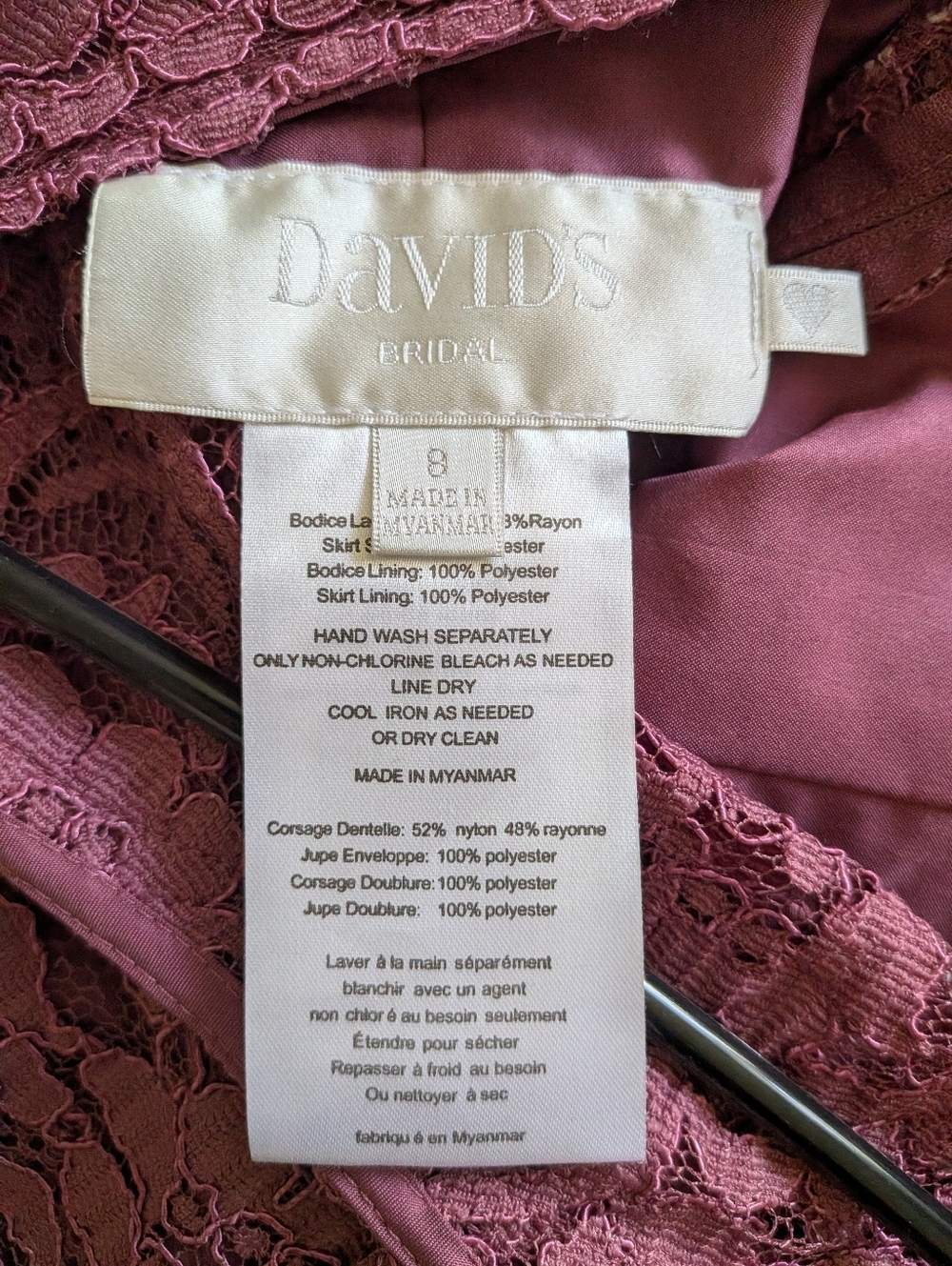 David's Bridal Mauve Lace Bodice Maxi Dress - Picture 4 of 5